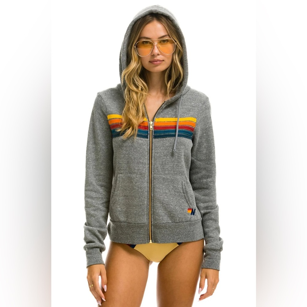 NWT aviator nation 5 stripe hoodie in heather grey - Picture 4 of 8